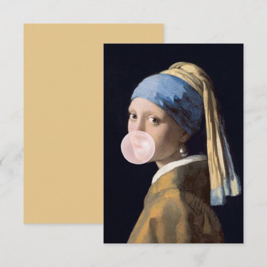 Bubble Gum Diva met Parel Oorbel Bedankkaart (Voorkant / Achterkant)