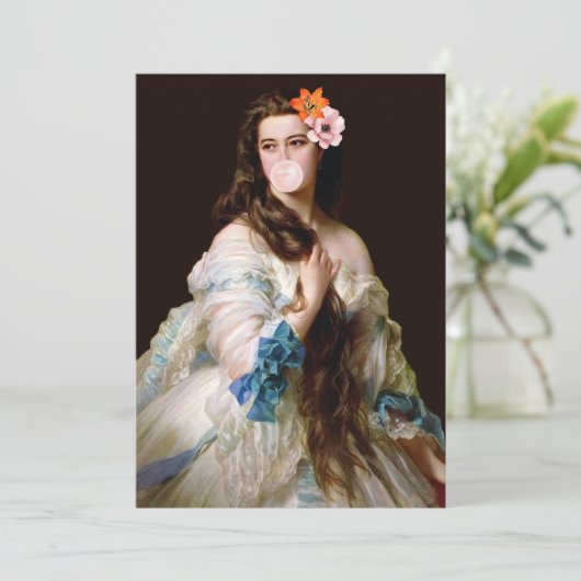 Bubble Gum Diva met twee bloemen Bedankkaart (Staand voorkant)