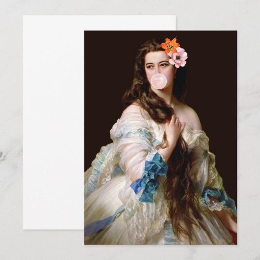 Bubble Gum Diva met twee bloemen Bedankkaart (Voorkant / Achterkant)