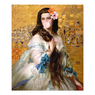 Bubble Gum Diva met Two Flowers in Gold Foto Afdruk