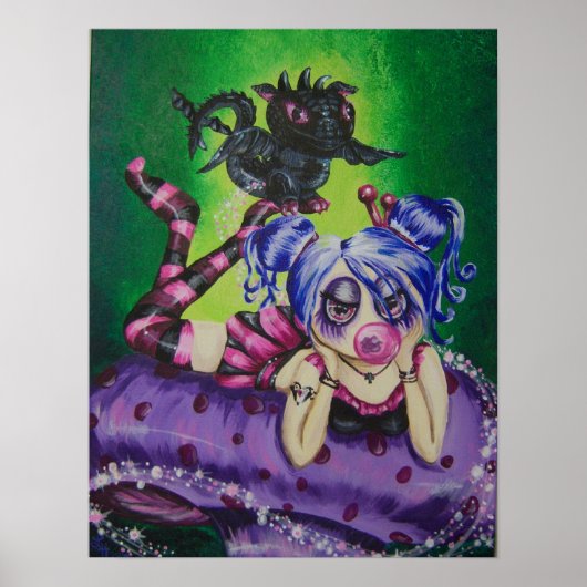 Bubble Gum Fairy and Dragon Fantasy Art Print (Voorkant)
