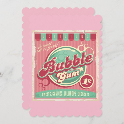 Bubble Gum Flat Wenskaart Kaart (Voorkant / Achterkant)