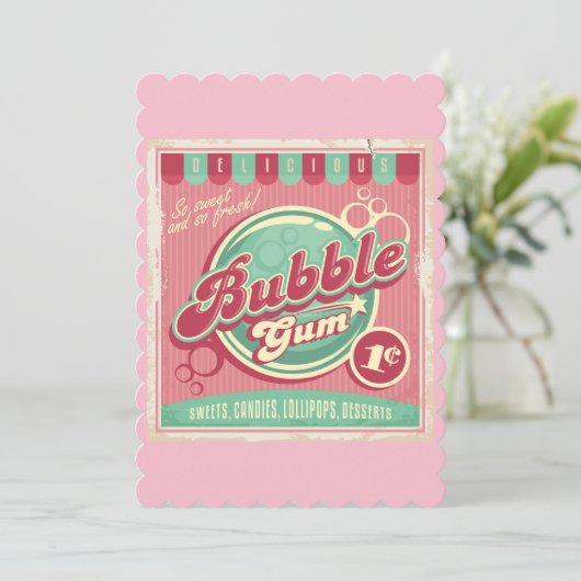 Bubble Gum Flat Wenskaart Kaart (Staand voorkant)
