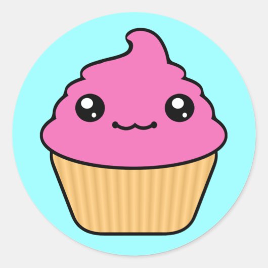 Bubble Gum Frosting Kawaii Cupcake Rond Ronde Sticker (Voorkant)