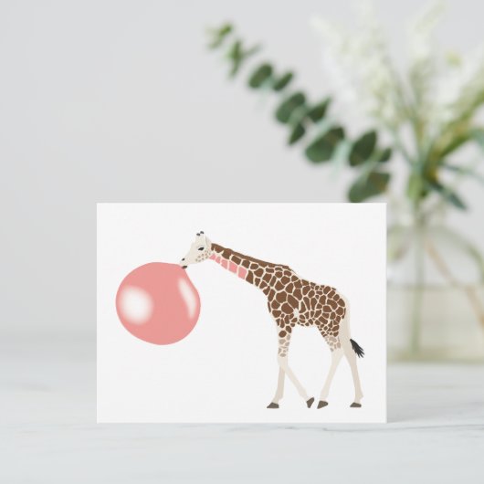 Bubble Gum Giraffe Baling Bubble Briefkaart (Staand voorkant)