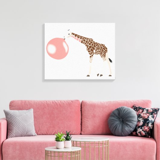 Bubble Gum Giraffe die een bubbel blaast Canvas Afdruk (Insitu (Woonkamer))