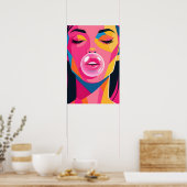 Bubble Gum Girl Pop Art Poster (Keuken)