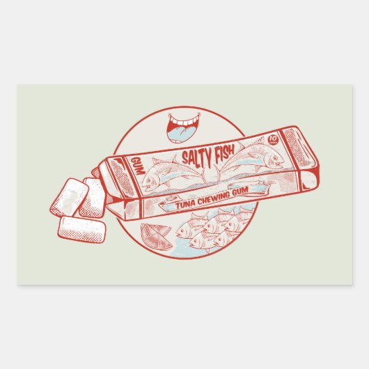 Bubble gum grappige tonijn vis smaak rechthoekige sticker (Voorkant)