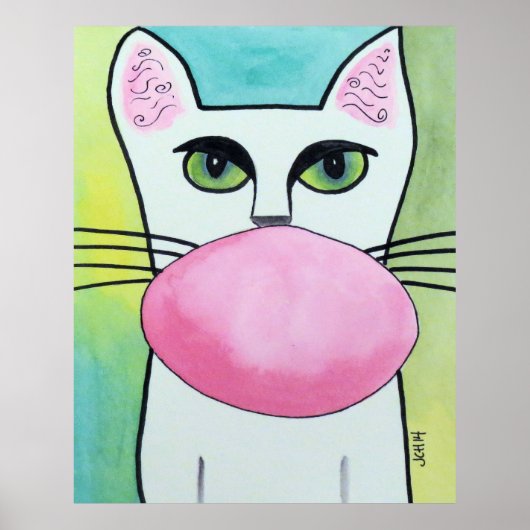 Bubble Gum Kat in Groen Origineel Kunst Poster (Voorkant)
