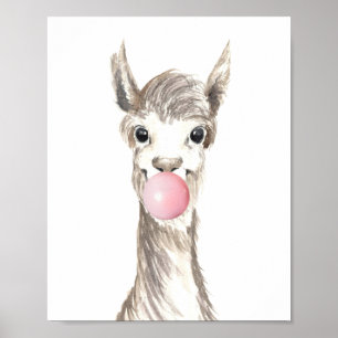 Bubble Gum Lama Alpaca Kinderkamer Poster