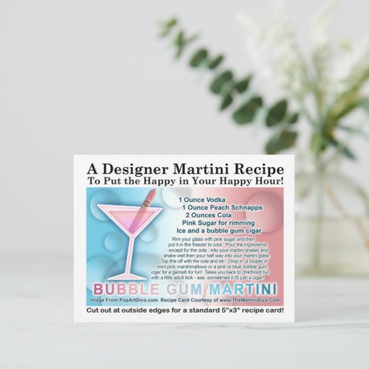 Bubble Gum Martini Opus One Recept Kaart Briefkaar (Staand voorkant)