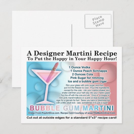 Bubble Gum Martini Opus One Recept Kaart Briefkaar (Voorkant / Achterkant)