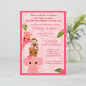 Bubble Gum Oerwoud Baby Shower Invitting GIRL Kaart (Staand voorkant)