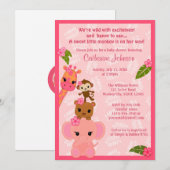 Bubble Gum Oerwoud Baby Shower Invitting GIRL Kaart (Voorkant / Achterkant)