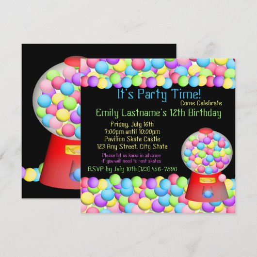 Bubble Gum Party Kaart (Voorkant / Achterkant)