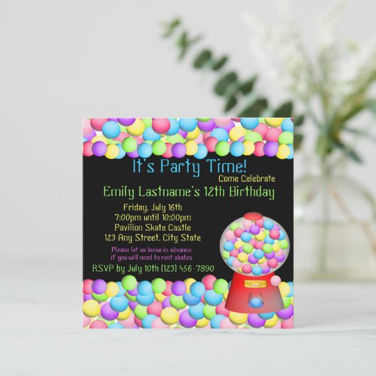 Bubble Gum Party Kaart (Staand voorkant)