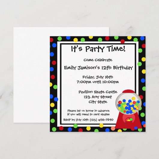 Bubble Gum Party Kaart (Voorkant / Achterkant)