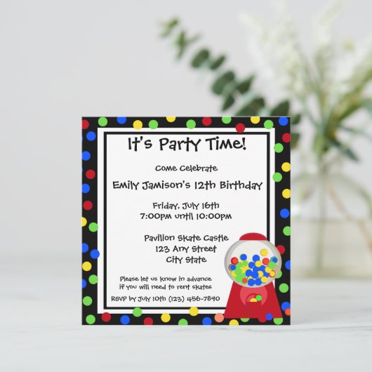 Bubble Gum Party Kaart (Staand voorkant)