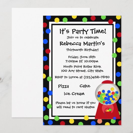 Bubble Gum Party Kaart (Voorkant / Achterkant)