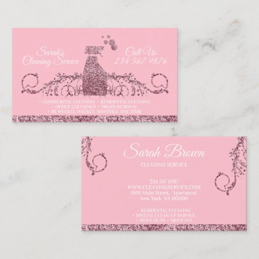 Bubble Gum Pink Cleaning Mousserend Maid Janitoria Visitekaartje (Voorkant / Achterkant)