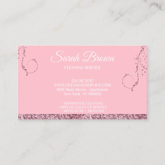 Bubble Gum Pink Cleaning Mousserend Maid Janitoria Visitekaartje (Achterkant)