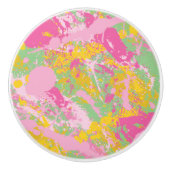 Bubble Gum Pink en Green Paint Splatter Keramische Knop (Voorkant)
