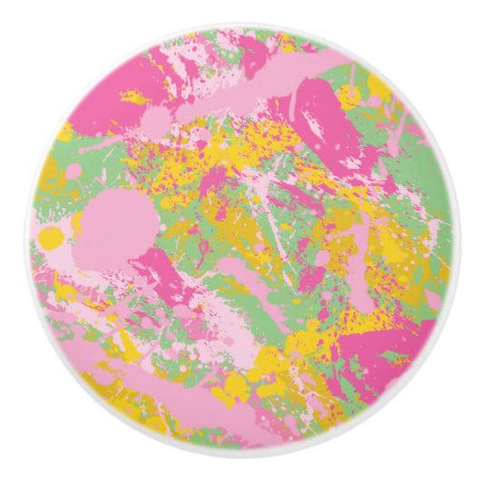 Bubble Gum Pink en Green Paint Splatter Keramische Knop (Voorkant)