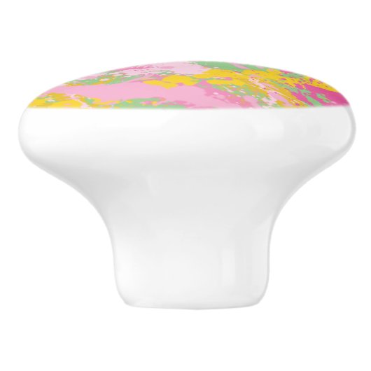 Bubble Gum Pink en Green Paint Splatter Keramische Knop (Zijkant)
