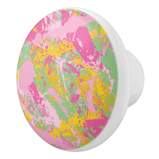 Bubble Gum Pink en Green Paint Splatter Keramische Knop (Rechts)