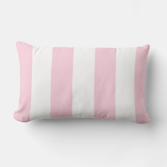 Bubble Gum Pink en White Stripe Lumbar Pillow Buitenkussen (Voorkant)