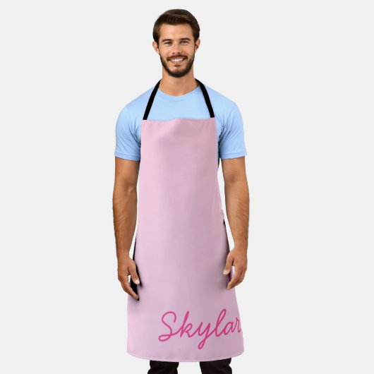 Bubble Gum Pink Hot Pink Aangepaste Naam Monogram Schort (Gedragen)