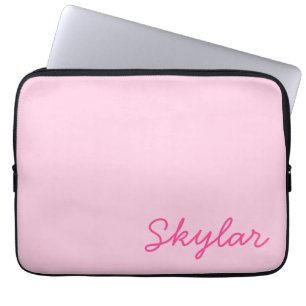 Bubble Gum Pink Hot Roze Aangepaste Cursieve Naam Laptop Sleeve