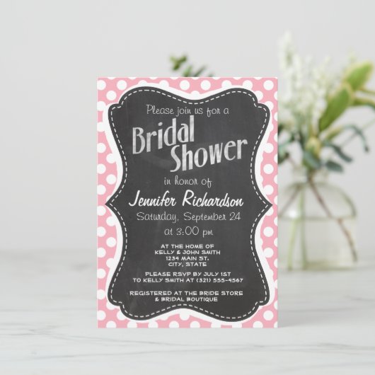 Bubble Gum Pink Polka Dots; Retro schoolbord Kaart (Staand voorkant)