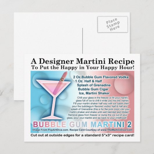 Bubble Gum Snoep Martini Opus Twee Recept Kaart (Voorkant / Achterkant)