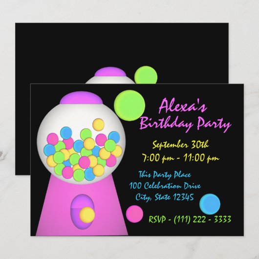 Bubble Gum Verjaardag Kaart (Voorkant / Achterkant)