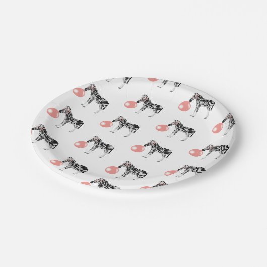 Bubble Gum Zebra Bgloebelpatroon Papieren Bordje (Gekanteld)