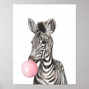 Bubble Gum Zebra Cub Nursery Child Woodland Poster