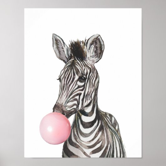 Bubble Gum Zebra Welp Kraam Kinder Bosgrond Poster (Voorkant)