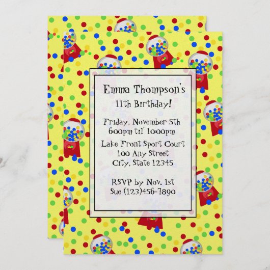 Bubble Gumballs Party Uitnodiging (Voorkant / Achterkant)