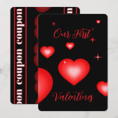 Bubble Heart Coupon Black Valentine Card Kaart (Voorkant / Achterkant)