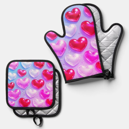 bubble heart ovenwant & pannenlap set (Voorkant / Achterkant)