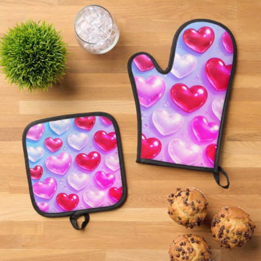 bubble heart ovenwant & pannenlap set (Top down)