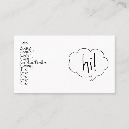 BUBBLE HI! Profielkaart Visitekaartje (Voorkant)