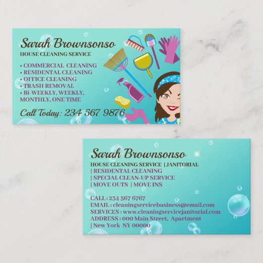 Bubble Janitorial Huis Schoonmaak Service Visitekaartje (Voorkant / Achterkant)