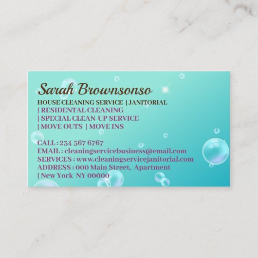 Bubble Janitorial Huis Schoonmaak Service Visitekaartje (Achterkant)