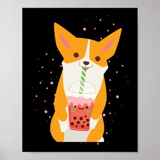 Bubble Kawaii Corgi Drink Boba Tea Dog Poster (Voorkant)