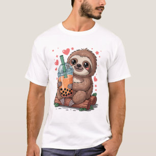Bubble Kawaii Luiaard Drinkende Boba Thee T-Shirt