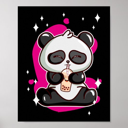 Bubble Kawaii Panda Drink Boba Tea Poster (Voorkant)
