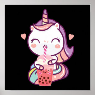 Bubble Kawaii Unicorn Drink Boba Tea Poster