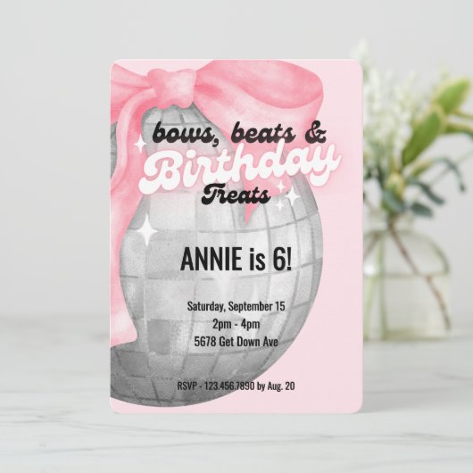Bubble Letters Roze Bow Disco Bal Verjaardag Kaart (Staand voorkant)
